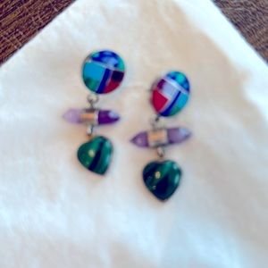 Turquoise multicolor sterling silver earrings